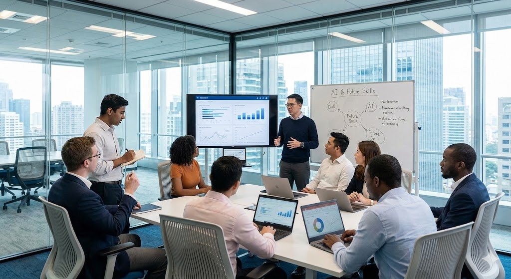 It consulting & professional services industry corporate environment representing business restructuring (AI Generated Illustration)