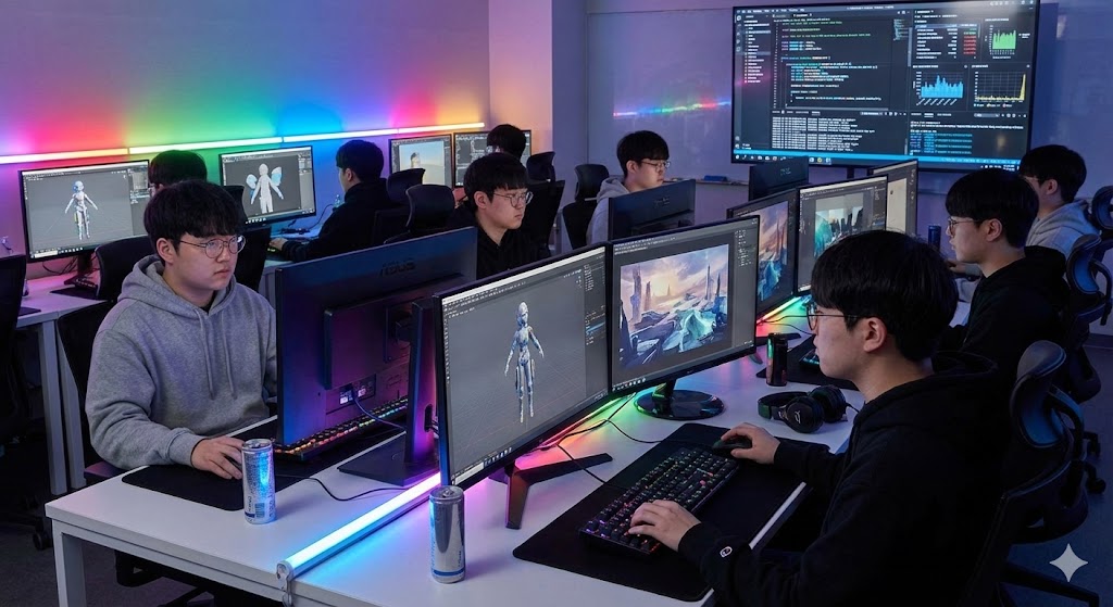 Video games industry corporate environment representing business restructuring (AI Generated Illustration)