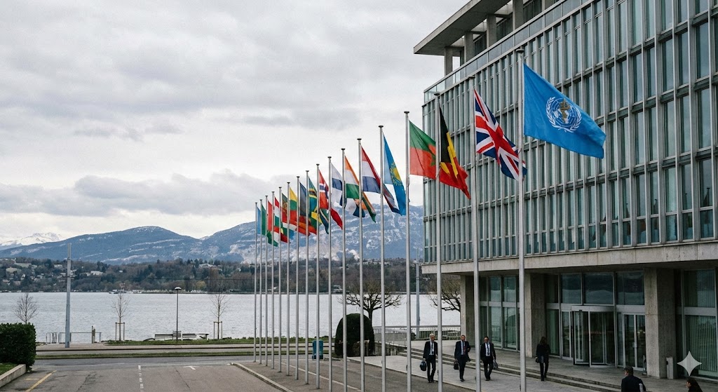 Global public health industry corporate environment representing business restructuring (AI Generated Illustration)