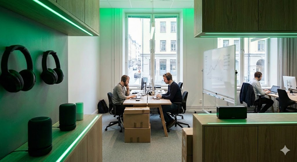 Audio streaming industry corporate environment representing business restructuring (AI Generated Illustration)