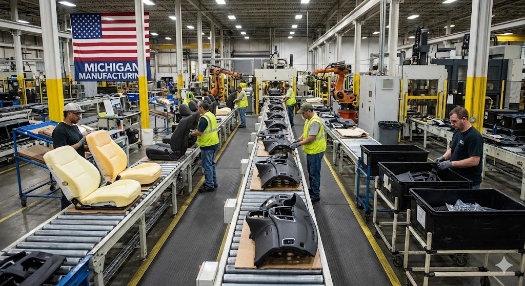 Automotive manufacturing industry corporate environment representing business restructuring (AI Generated Illustration)